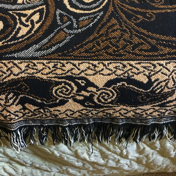 Vintage Celtic Triple Raven Tapestry Afghan Throw by Artist Jen Delyth - Picture 7 of 16